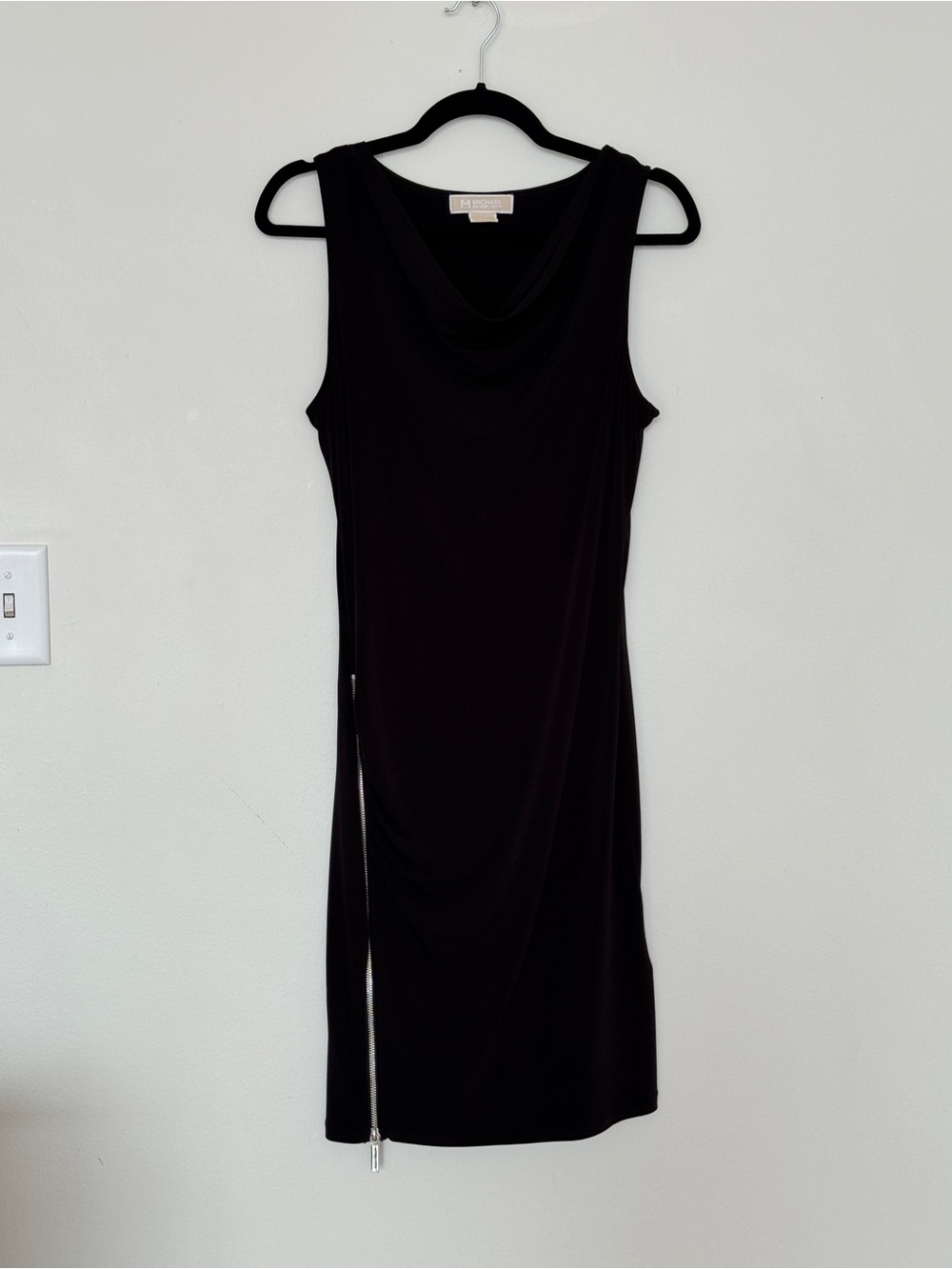 Michael Kors Black Sleeveless Cowl Midi Dress with Side Zip